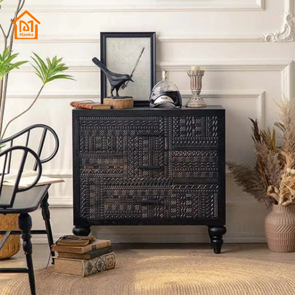 Vintage French Furniture Bedroom Black Wooden Cabinet Carving Designs Solid Wood Chest of Drawers for Living Room
Vintage French Furniture Bedroom Black Wooden Cabinet Carving Designs Solid Wood Chest of Drawers for Living Room