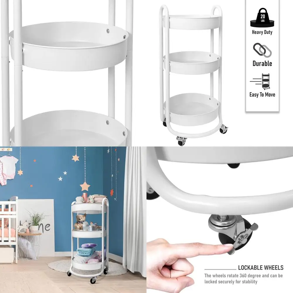 Белая 3-ярусная металлическая тележка-столик на колесиках с фиксаторами, грузоподъемность 27 кг, диаметр 38 см
Белая 3-ярусная металлическая тележка-столик на колесиках с фиксаторами, грузоподъемность 27 кг, диаметр 38 см