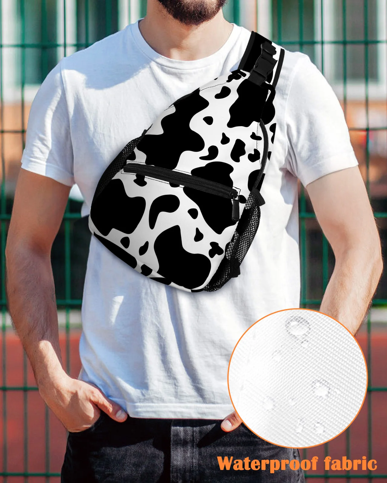 Cow Texture Black White Chest Bag for Men Casual Sports Shoulder Bag Women's Travel Waterproof Messenger Bag
Cow Texture Black White Chest Bag for Men Casual Sports Shoulder Bag Women's Travel Waterproof Messenger Bag