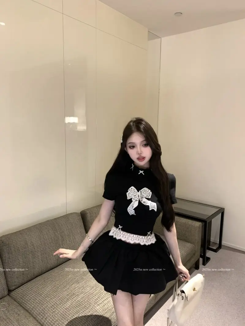 Printed Lace Patchwork Waisted Slim Short Sleeve Shirt Women Spicy Ball Gown Pleated Skirt Summer Y2k Trendy Bow Two Pieces Set
Printed Lace Patchwork Waisted Slim Short Sleeve Shirt Women Spicy Ball Gown Pleated Skirt Summer Y2k Trendy Bow Two Pieces Set
