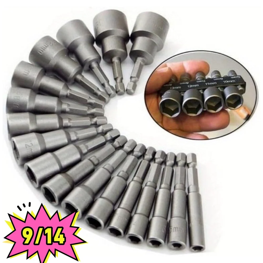 9/14PCS Hex Socket Set, 5mm-13mm Sleeve Nozzle Nut Driver & Screwdriver Bits for Wrench, Hand and Power Tools
9/14PCS Hex Socket Set, 5mm-13mm Sleeve Nozzle Nut Driver & Screwdriver Bits for Wrench, Hand and Power Tools