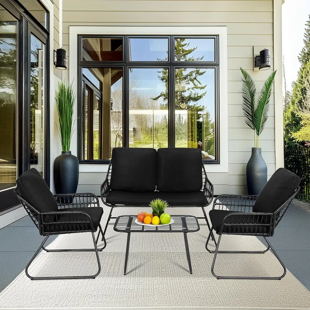 4 Pieces Outdoor Patio Furniture Set, Patio Conversation Set, Rattan Wicker Bistro Sets with Loveseat Chairs and Coffee Table
4 Pieces Outdoor Patio Furniture Set, Patio Conversation Set, Rattan Wicker Bistro Sets with Loveseat Chairs and Coffee Table