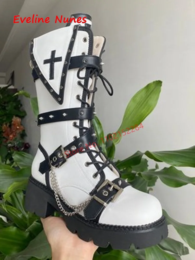 Platform Mid Calf Goth Boots Round Toe Wedge Metal Buckle Party Catwalk Women's footwear Fashion Cross Shoes New Arrival
Platform Mid Calf Goth Boots Round Toe Wedge Metal Buckle Party Catwalk Women's footwear Fashion Cross Shoes New Arrival