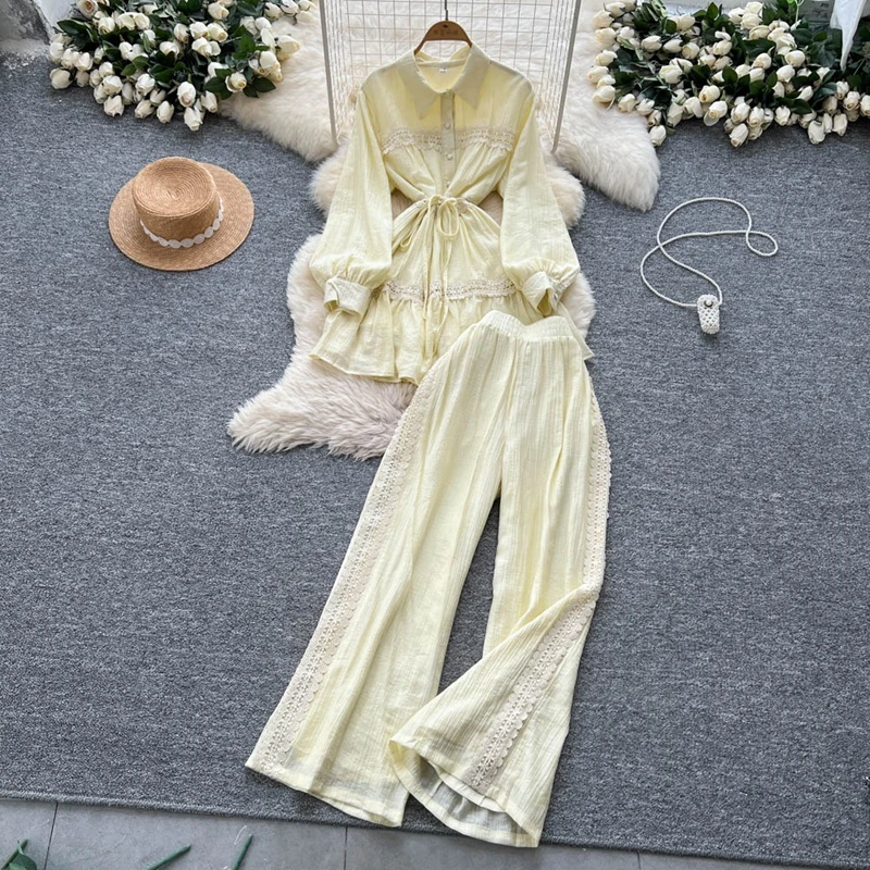 French Retro Light Mature Set Women's Summer Lantern Sleeve Shirt and Elastic Waist Slimming Wide Leg Pants
French Retro Light Mature Set Women's Summer Lantern Sleeve Shirt and Elastic Waist Slimming Wide Leg Pants