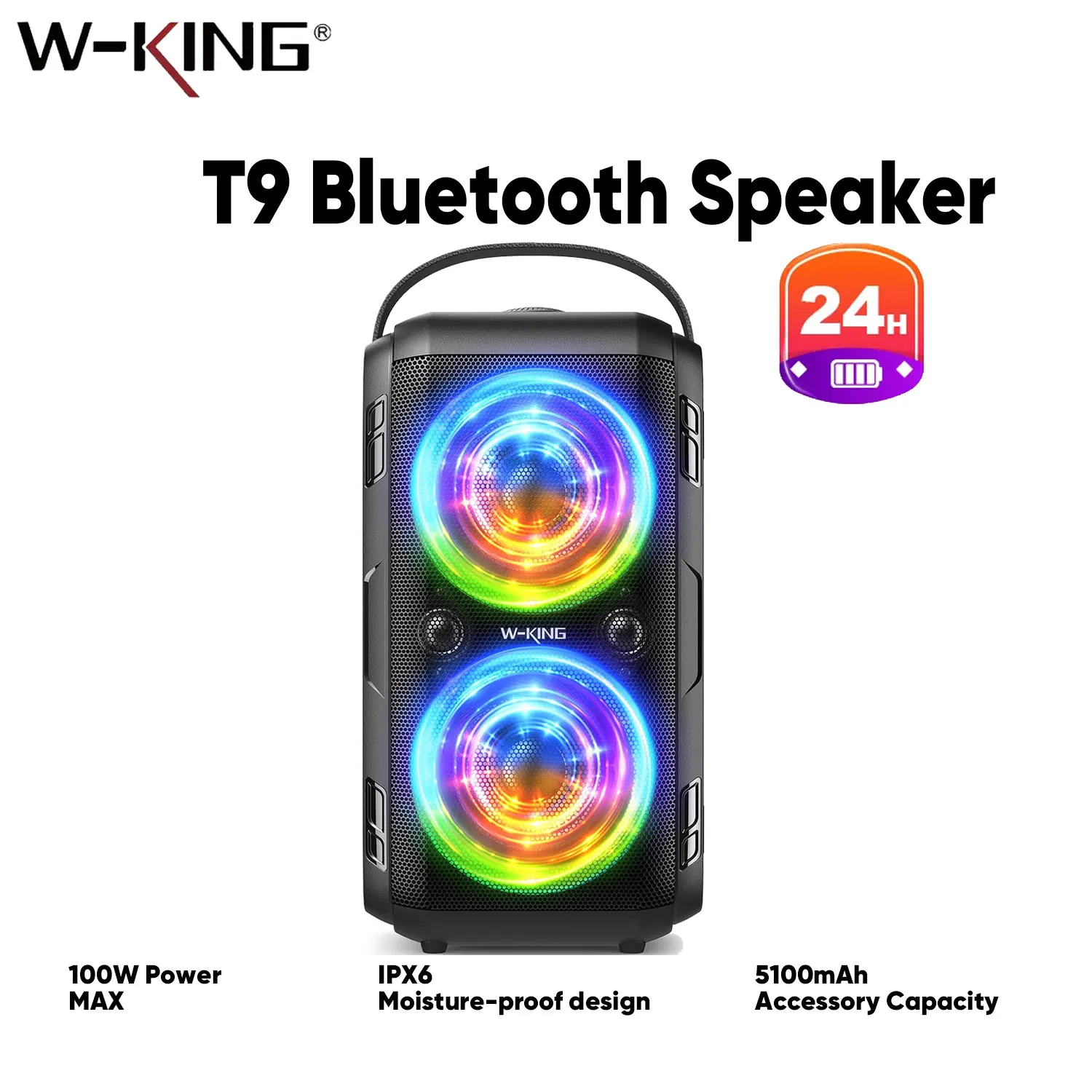 W-KING 180W Peak Party Large Bluetooth Speaker Bigest Boom Box Portable Wireless Removable Battery With Subwoofer USB Playback
W-KING 180W Peak Party Large Bluetooth Speaker Bigest Boom Box Portable Wireless Removable Battery With Subwoofer USB Playback