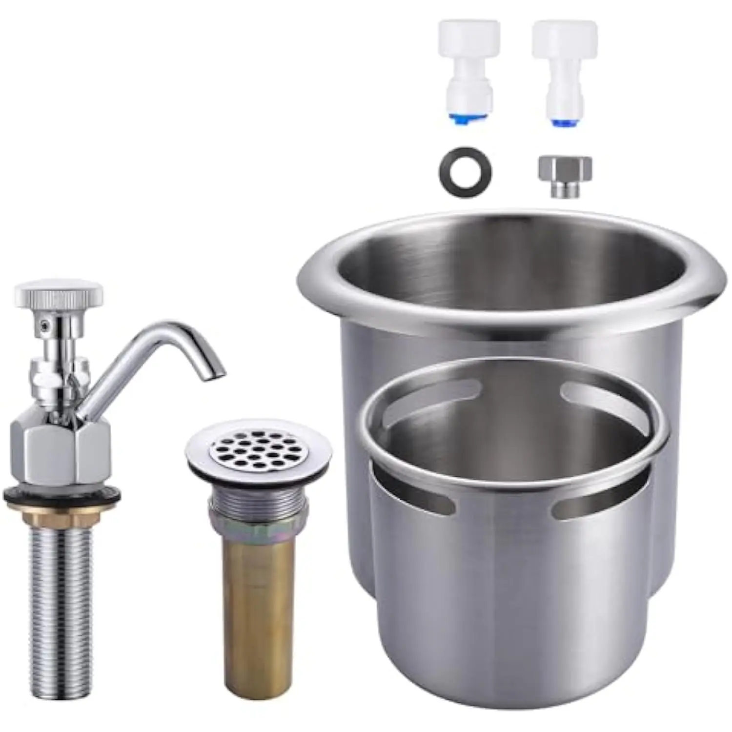 Dipper Well Faucet & Bowl Set: Coffee Shop Bar Counter Sink Faucet, Brass Commercial Food Washing Tool with 0.4 Gpm Flow Tower
Dipper Well Faucet & Bowl Set: Coffee Shop Bar Counter Sink Faucet, Brass Commercial Food Washing Tool with 0.4 Gpm Flow Tower