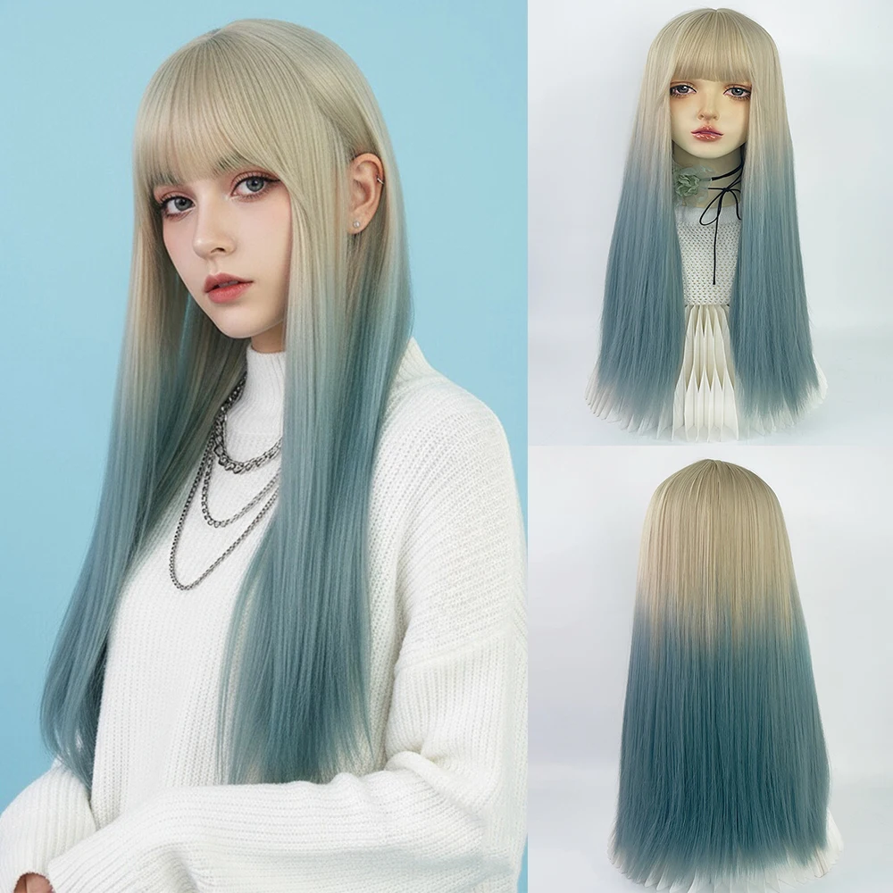 Синтетический длинный прямой блондин с градиентом синего цвета с челкой для женщин, повседневный косплей, вечерние накладные волосы в стиле Лолиты, термостойкие
Синтетический длинный прямой блондин с градиентом синего цвета с челкой для женщин, повседневный косплей, вечерние накладные волосы в стиле Лолиты, термостойкие