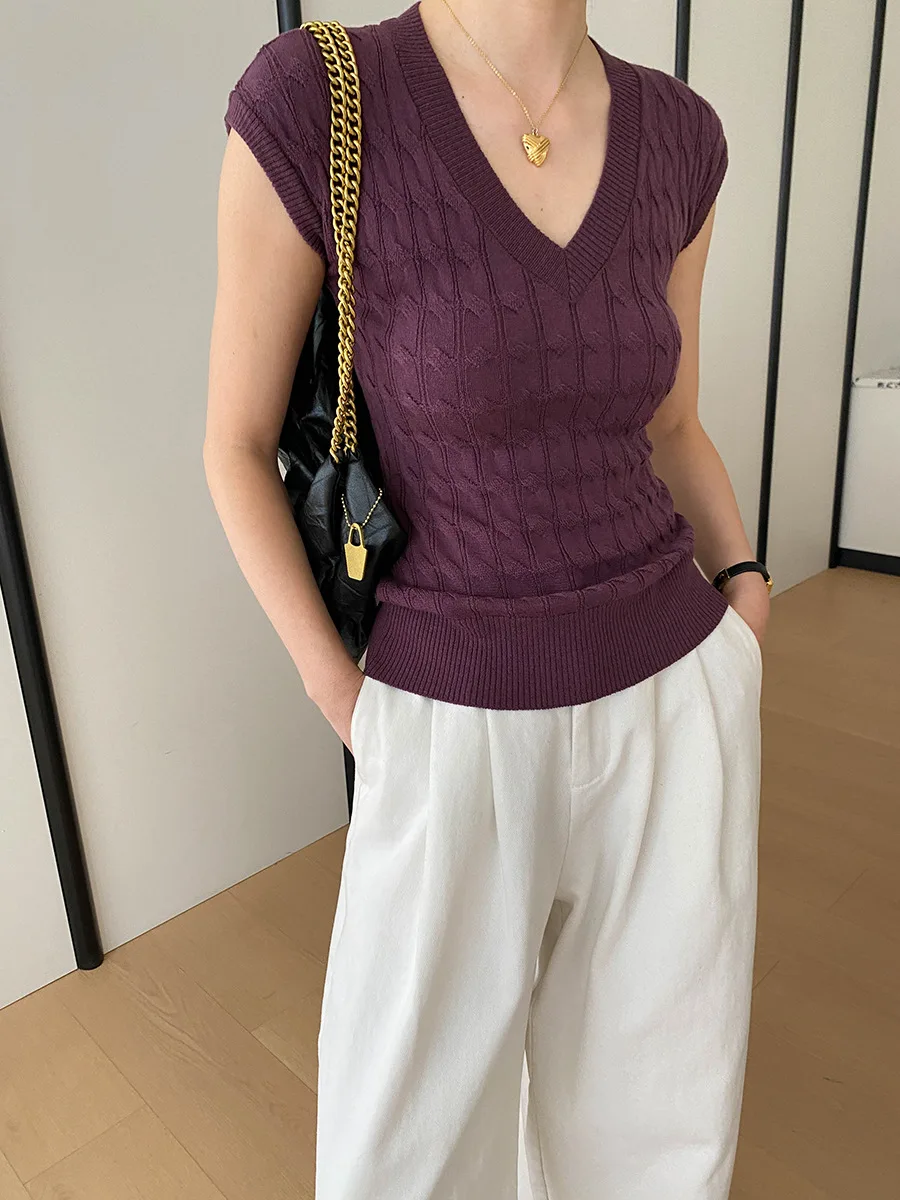 Весенний женский повседневный трикотажный джемпер с V-образным вырезом, однотонный, с текстурой «косичка» и рукавами до плеч
Весенний женский повседневный трикотажный джемпер с V-образным вырезом, однотонный, с текстурой «косичка» и рукавами до плеч