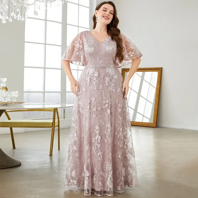 Womens Dress Bridesmaid Large V-neck Lace Embroidery with Large Flared Sleeves Large Hem Short Sleeved Evening Dress Ball Party
Womens Dress Bridesmaid Large V-neck Lace Embroidery with Large Flared Sleeves Large Hem Short Sleeved Evening Dress Ball Party