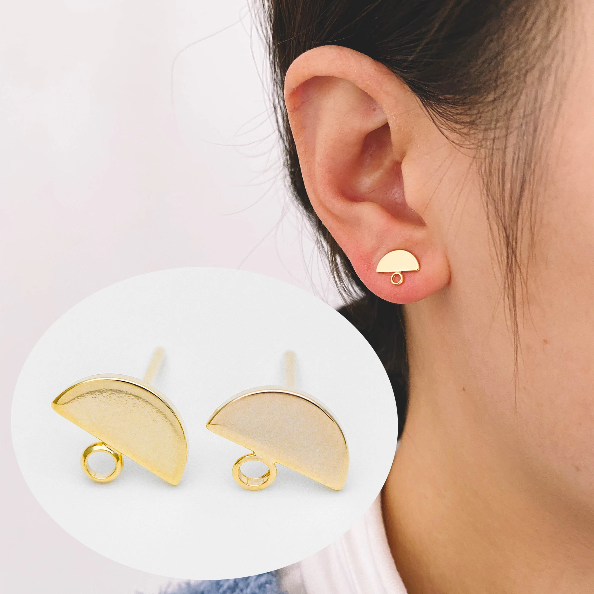 10pcs Semi-circle Ear Posts 10x8mm, Gold Plated Brass Geometric Stud Earrings, Half Moon Earring Components (GB-577)
10pcs Semi-circle Ear Posts 10x8mm, Gold Plated Brass Geometric Stud Earrings, Half Moon Earring Components (GB-577)