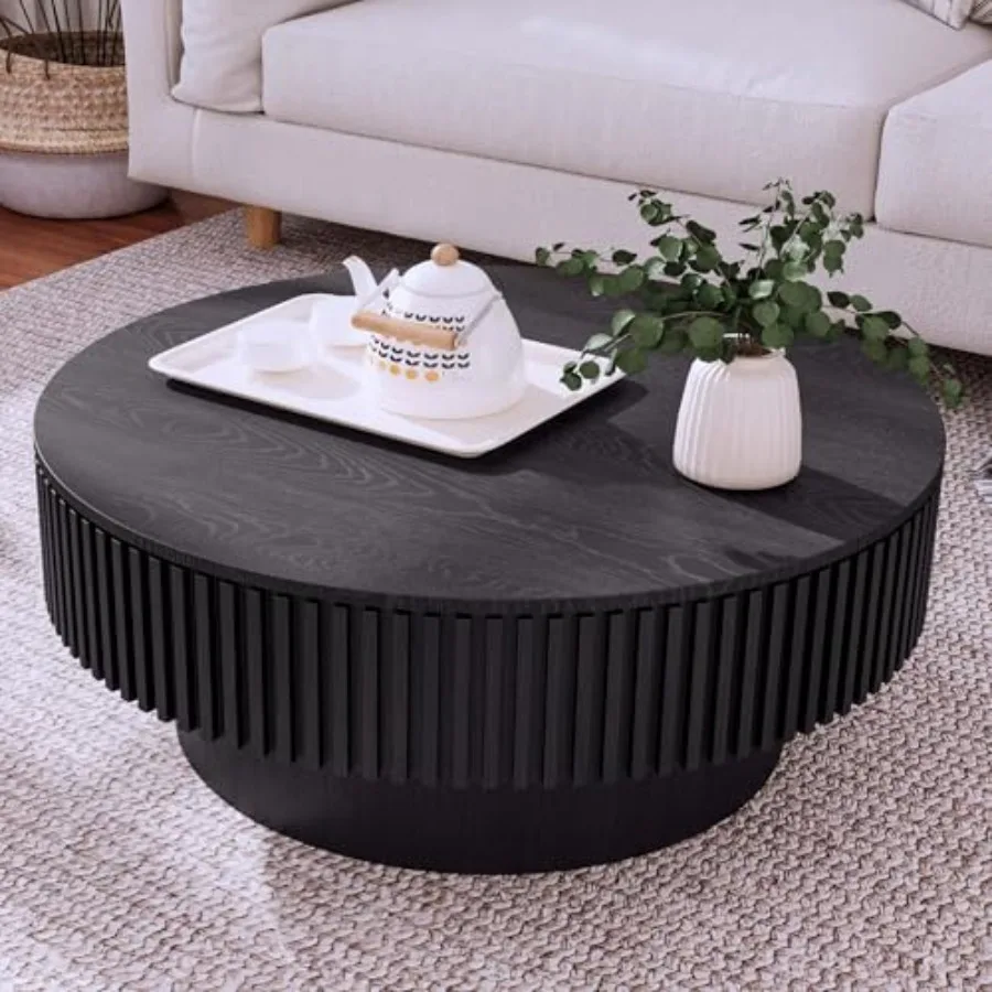 31.5" Round Coffee Table with Storage, Pottery Barn Coffee Table with Mushroom Shape Fluted Design, Modern Wood Center Tables f
31.5" Round Coffee Table with Storage, Pottery Barn Coffee Table with Mushroom Shape Fluted Design, Modern Wood Center Tables f