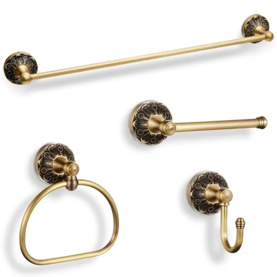 Bathroom hardware set: antique brass, gold tone, corrosion-resistant finish for wet environments, includes 24-inch towel bar, t
Bathroom hardware set: antique brass, gold tone, corrosion-resistant finish for wet environments, includes 24-inch towel bar, t