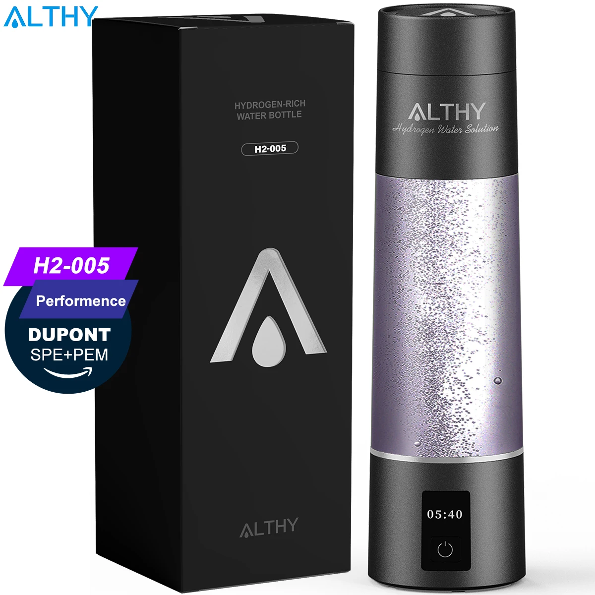 ALTHY Performance Molecular Hydrogen Water Generator Bottle DuPont SPE&PEM Dual Chamber lonizer + Charging&Time Display
ALTHY Performance Molecular Hydrogen Water Generator Bottle DuPont SPE&PEM Dual Chamber lonizer + Charging&Time Display