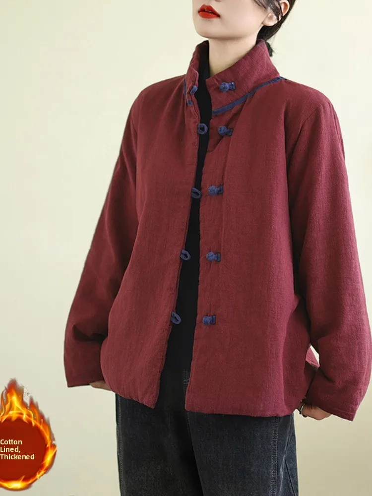 Thickened Cotton Jacket Chinese Style Stand Collar Tai Chi Clothes Women's Outerwear Winter Warm Cotton Coat Button Design
Thickened Cotton Jacket Chinese Style Stand Collar Tai Chi Clothes Women's Outerwear Winter Warm Cotton Coat Button Design