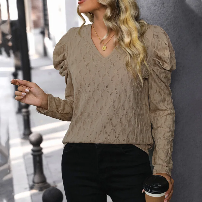 Jacquard Puff Sleeves for Women Comfortable Casual Solid Color Long Sleeve Temperament V-neck Fashion Casual Women T-shirt
Jacquard Puff Sleeves for Women Comfortable Casual Solid Color Long Sleeve Temperament V-neck Fashion Casual Women T-shirt