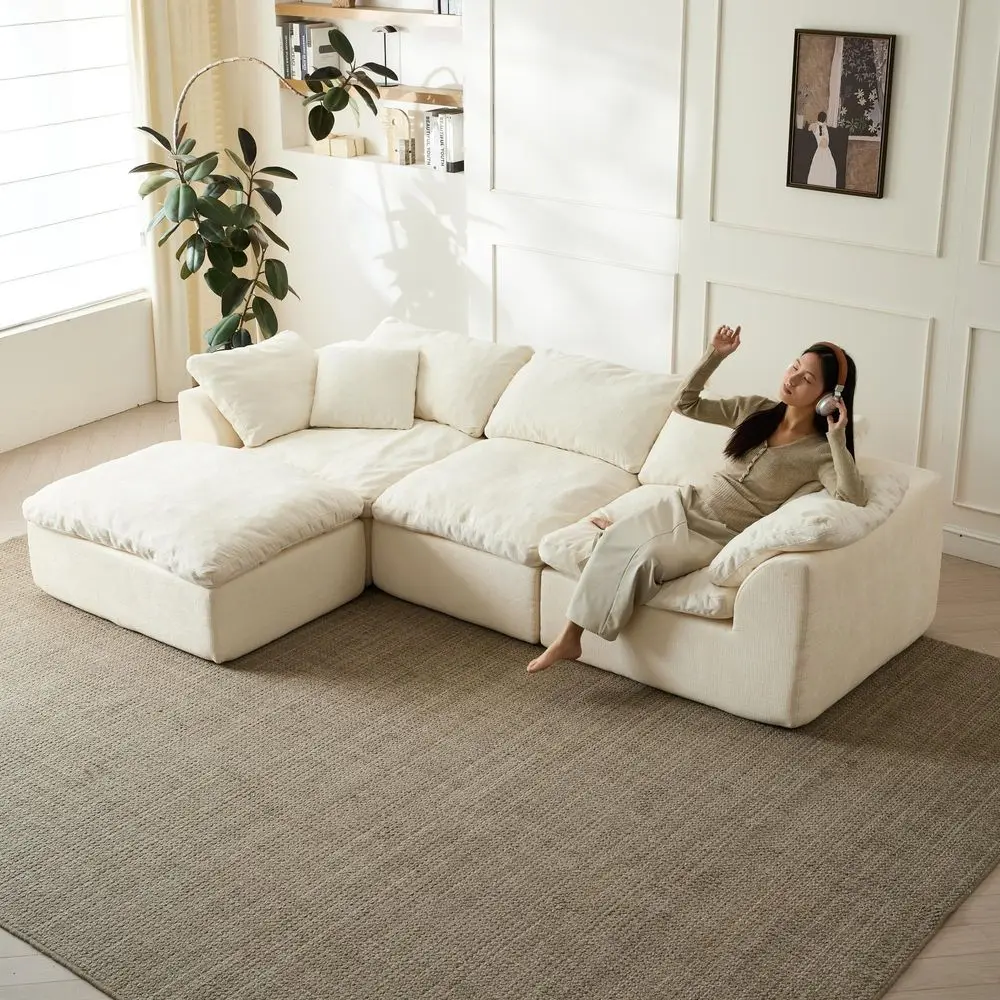 Cloud Sectional Couches for Living Room, Convertible LShape Boneless Couch with Ottoman, 3 Seater Compressed Sofa Bed Modular S
Cloud Sectional Couches for Living Room, Convertible LShape Boneless Couch with Ottoman, 3 Seater Compressed Sofa Bed Modular S