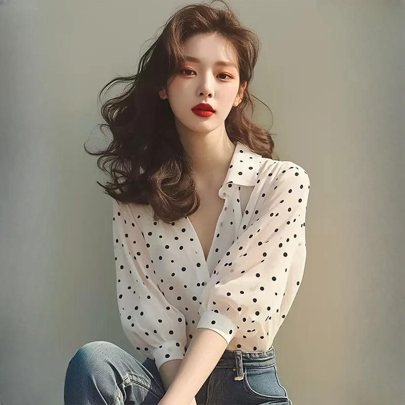 Chiffon Vintage Women's Shirt Summer Printed Women Blouses Loose Short Sleeves Top Polka Dots Fashion Clothing 2024 Korean
Chiffon Vintage Women's Shirt Summer Printed Women Blouses Loose Short Sleeves Top Polka Dots Fashion Clothing 2024 Korean