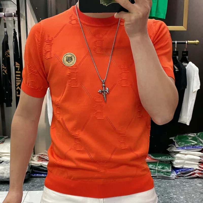 2023 Summer New Fashion Brand Slim Fit Elastic Personalized Jacquard Versatile Ice Silk Short Sleeve T-shirt Thin Knitted Shirt
2023 Summer New Fashion Brand Slim Fit Elastic Personalized Jacquard Versatile Ice Silk Short Sleeve T-shirt Thin Knitted Shirt