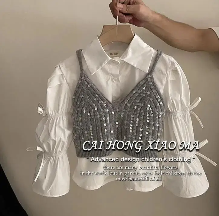 Vest Shirt Set Spring and Autumn New Korean Temperament Fashion Glitter Vest Shirt Two Piece Set Kids Clothes Girls
Vest Shirt Set Spring and Autumn New Korean Temperament Fashion Glitter Vest Shirt Two Piece Set Kids Clothes Girls