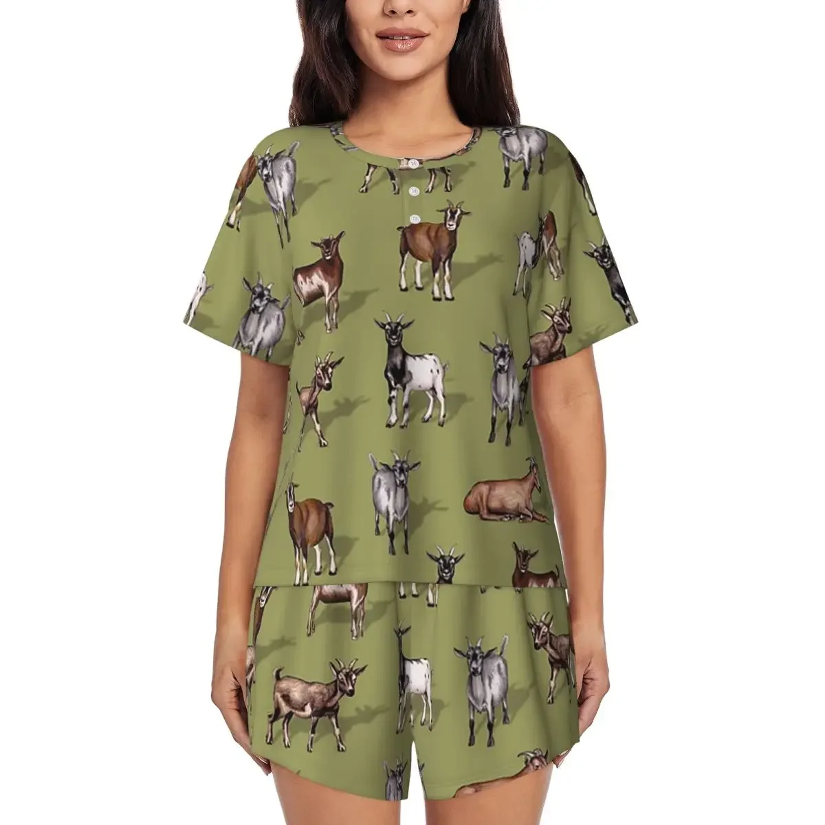 Tiny Goats On Green - Goat Herd Pattern Round Neck Short Sleeve Nightgowns for Sleeping Women Loose Pajama Set Short Pants
Tiny Goats On Green - Goat Herd Pattern Round Neck Short Sleeve Nightgowns for Sleeping Women Loose Pajama Set Short Pants
