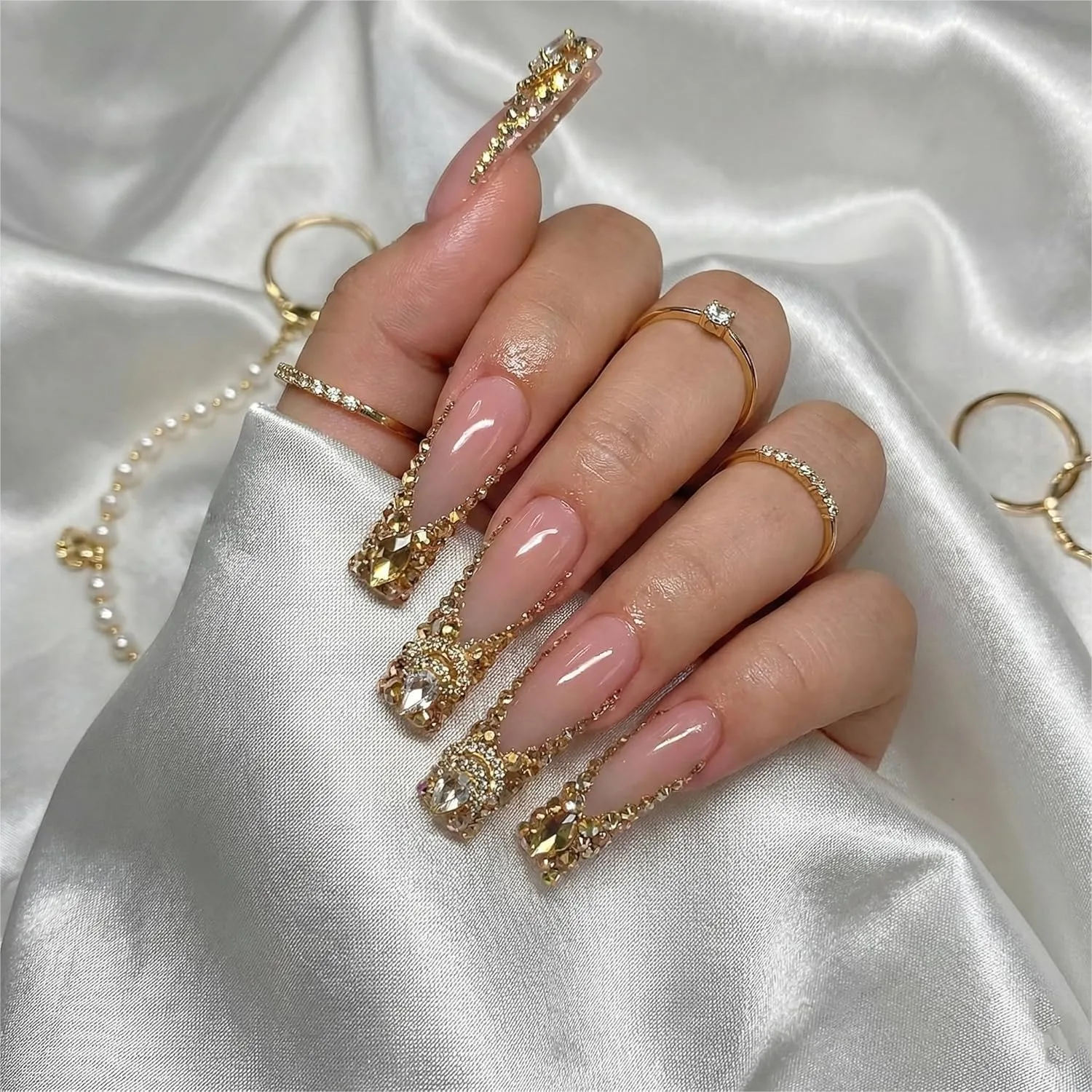 Square Press on Nails Long Fake Nails Gold Rhinestone Sparkly Stick on Nails for Women 24pcs
Square Press on Nails Long Fake Nails Gold Rhinestone Sparkly Stick on Nails for Women 24pcs