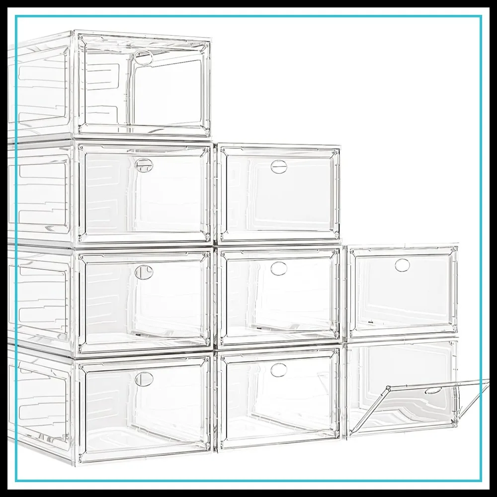Large Clear Shoe Boxes Organizer, Thicker Material, Stronger Magnetic Door, Stackable, Foldable, 9 Pack
Large Clear Shoe Boxes Organizer, Thicker Material, Stronger Magnetic Door, Stackable, Foldable, 9 Pack