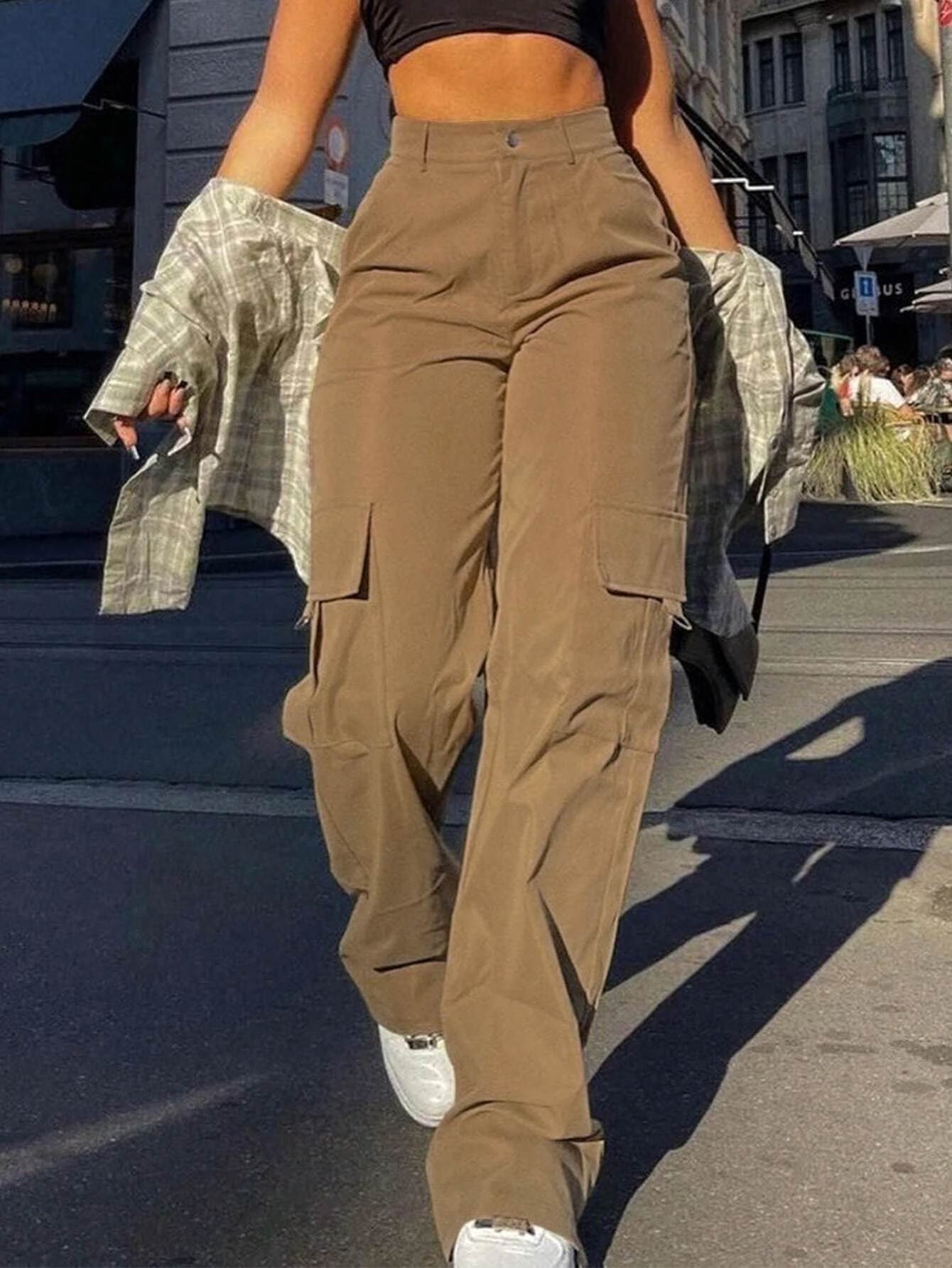 Women's High Waist Cargo Pants Street Fashion Casual Pocket Button Trousers Plain Ladies Bottoms for Daily Wear All Season
Women's High Waist Cargo Pants Street Fashion Casual Pocket Button Trousers Plain Ladies Bottoms for Daily Wear All Season