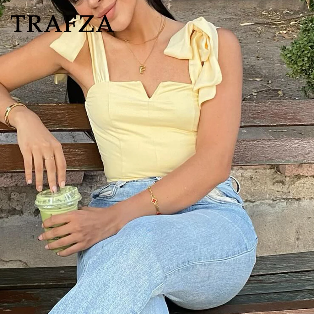 TRAFZA шикарные желтые топы на бретелях с квадратным воротником, женские топы, мода 2022, летний сексуальный короткий камзол с бантом и открытой спиной, женский тонкий жилет на молнии
TRAFZA шикарные желтые топы на бретелях с квадратным воротником, женские топы, мода 2022, летний сексуальный короткий камзол с бантом и открытой спиной, женский тонкий жилет на молнии