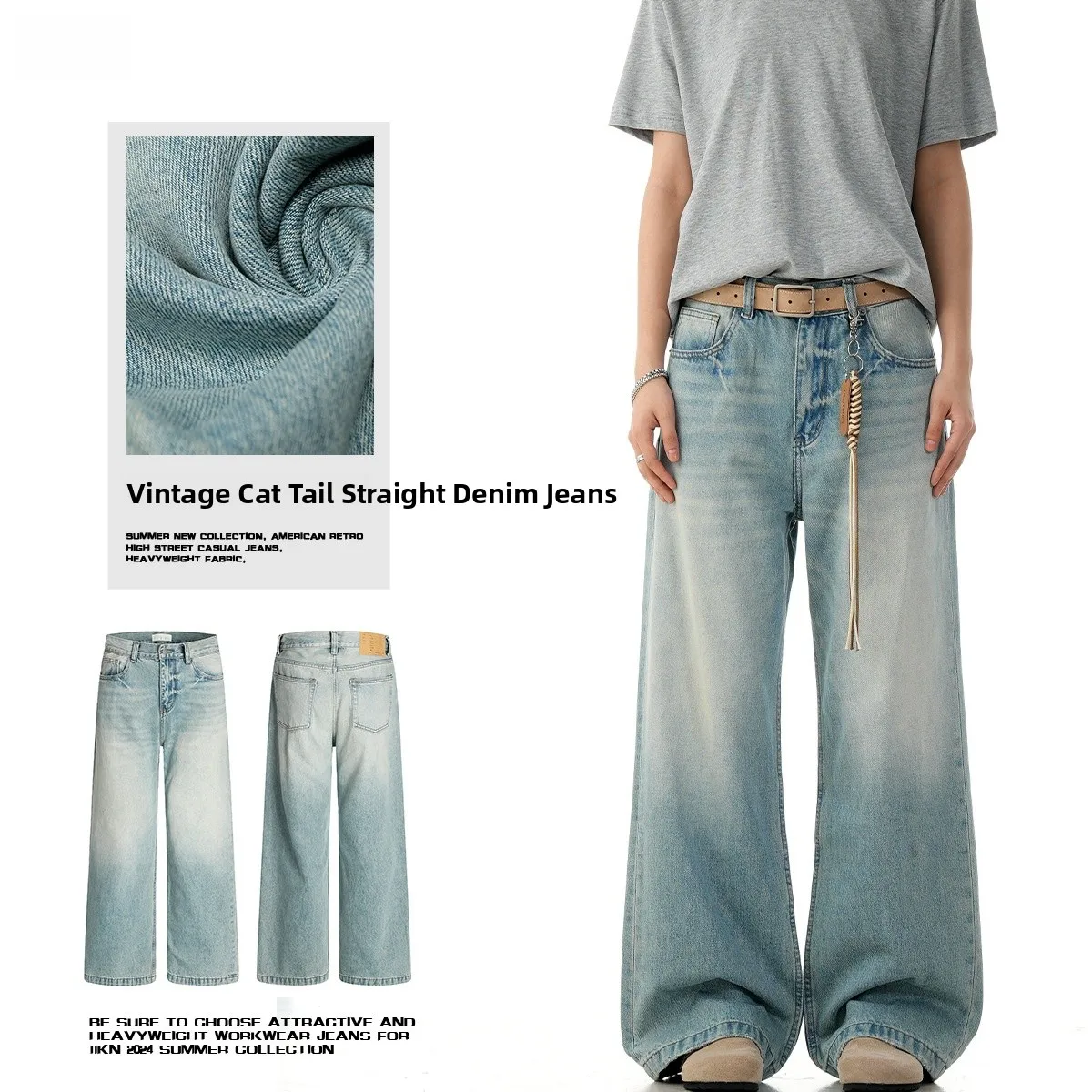 American Sle Straight Leg Waed Blue Jeans Men's Loose Casual Slimming Wide Leg Cotton Denim Trousers for All Seasons
American Sle Straight Leg Waed Blue Jeans Men's Loose Casual Slimming Wide Leg Cotton Denim Trousers for All Seasons