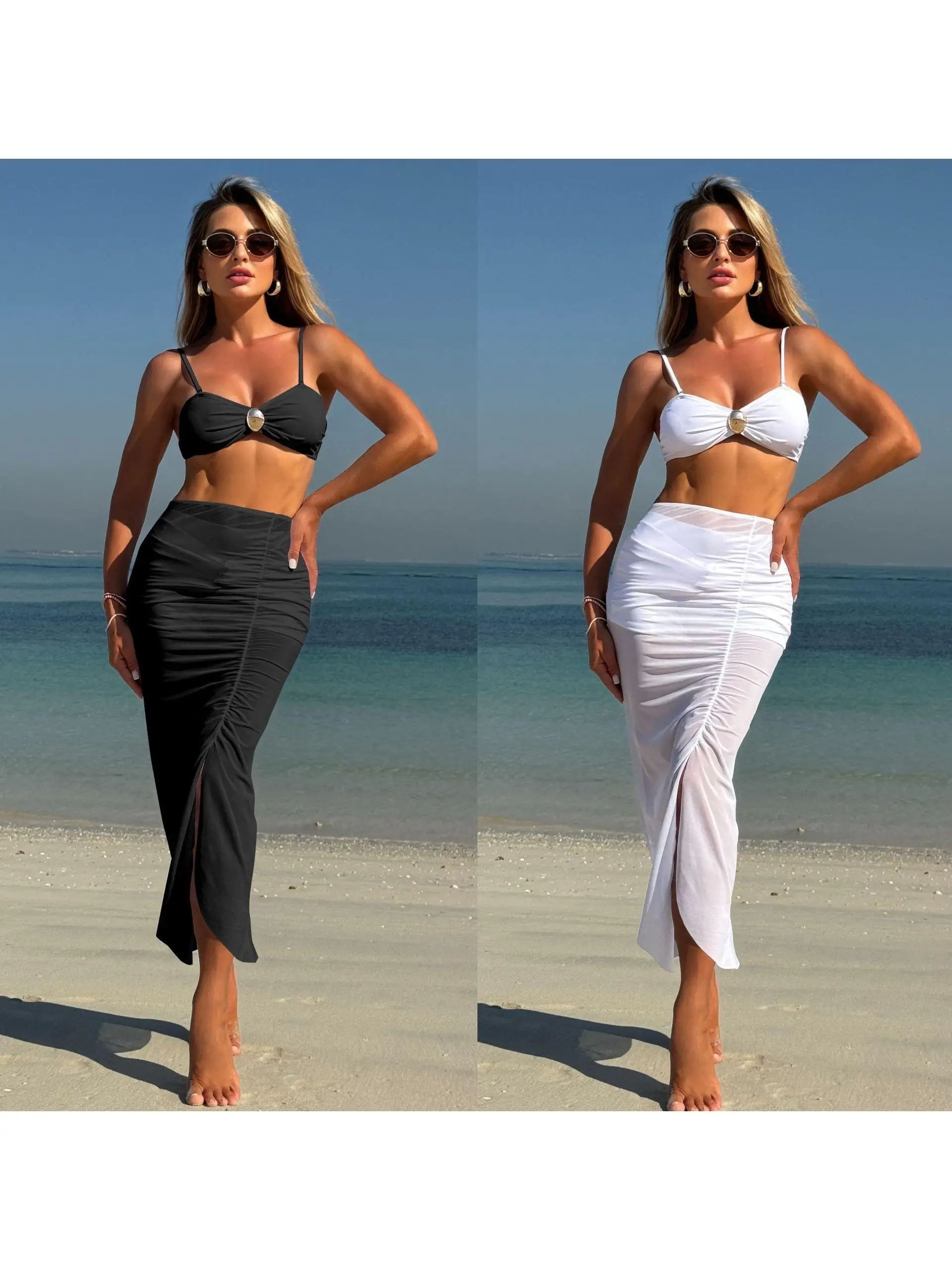 Однотонный раздельный купальник-бикини с длинной юбкой, топом-бандо и вставками для груди, без косточек, из полиэстера
Однотонный раздельный купальник-бикини с длинной юбкой, топом-бандо и вставками для груди, без косточек, из полиэстера