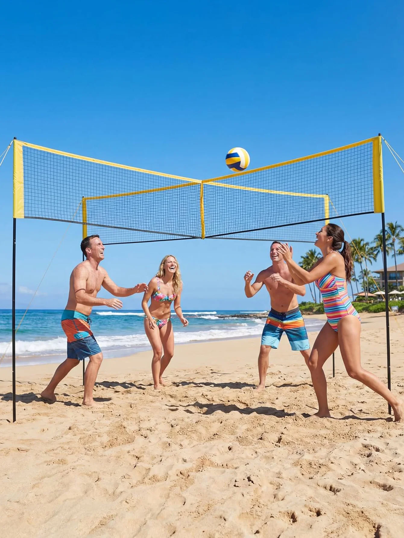 4 Square Volleyball Net Set for Backyard Beach, 3 Heights Adjustable,14 FT 4-Way Volleyball Net with Carrying Bag,for Family Fun
4 Square Volleyball Net Set for Backyard Beach, 3 Heights Adjustable,14 FT 4-Way Volleyball Net with Carrying Bag,for Family Fun