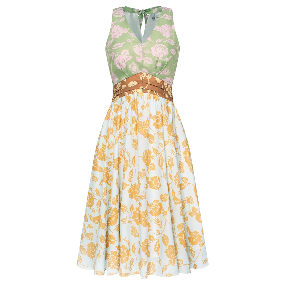 GK Women Elastic Waist Dress Floral Printed Holiday Dresses Sleeveless V-Neck Contrast Color Korean Style A-Line Dress
GK Women Elastic Waist Dress Floral Printed Holiday Dresses Sleeveless V-Neck Contrast Color Korean Style A-Line Dress