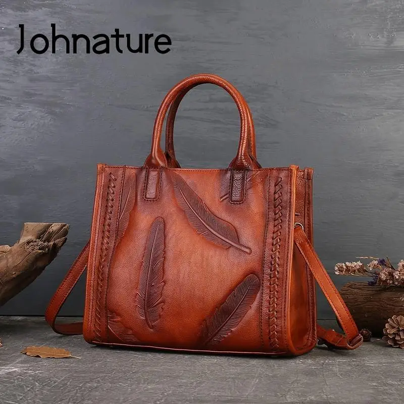 Johnature 2025 New Retro Feather Embossed Handbag Genuine Leather Women Bag Large Capacity Real Cowhide Casual Shoulder Bags
Johnature 2025 New Retro Feather Embossed Handbag Genuine Leather Women Bag Large Capacity Real Cowhide Casual Shoulder Bags