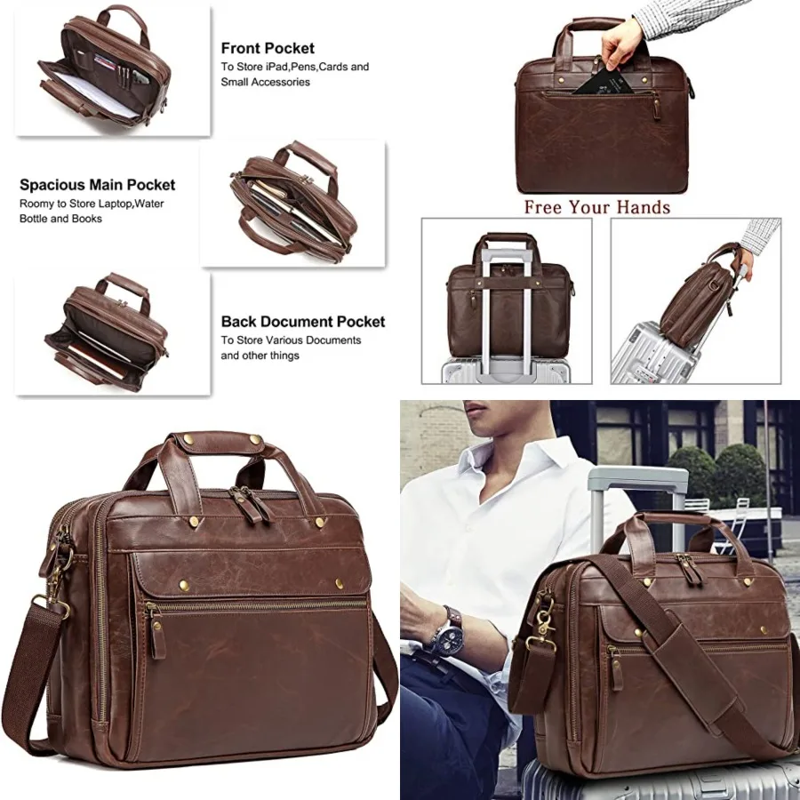 Leather Briefcases for Men 15.6 Inch Laptop Messenger Bag with Triple Compartments Water-Resistant Computer Shoulder Bag for Bu
Leather Briefcases for Men 15.6 Inch Laptop Messenger Bag with Triple Compartments Water-Resistant Computer Shoulder Bag for Bu