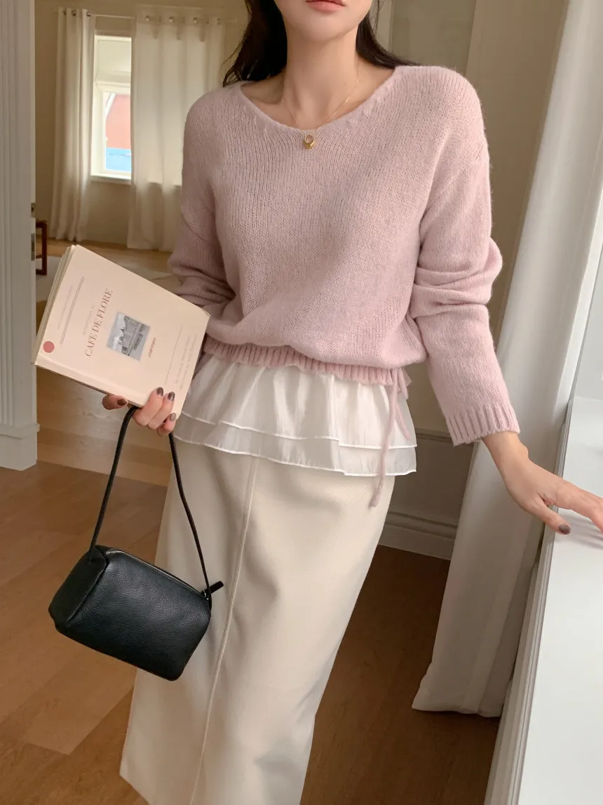 Commute Friendly Soft Wind Knitted Top Women's Double Layer Chiffon Hem Ruffle V Neck Long Sleeve Loose Upper Body
Commute Friendly Soft Wind Knitted Top Women's Double Layer Chiffon Hem Ruffle V Neck Long Sleeve Loose Upper Body