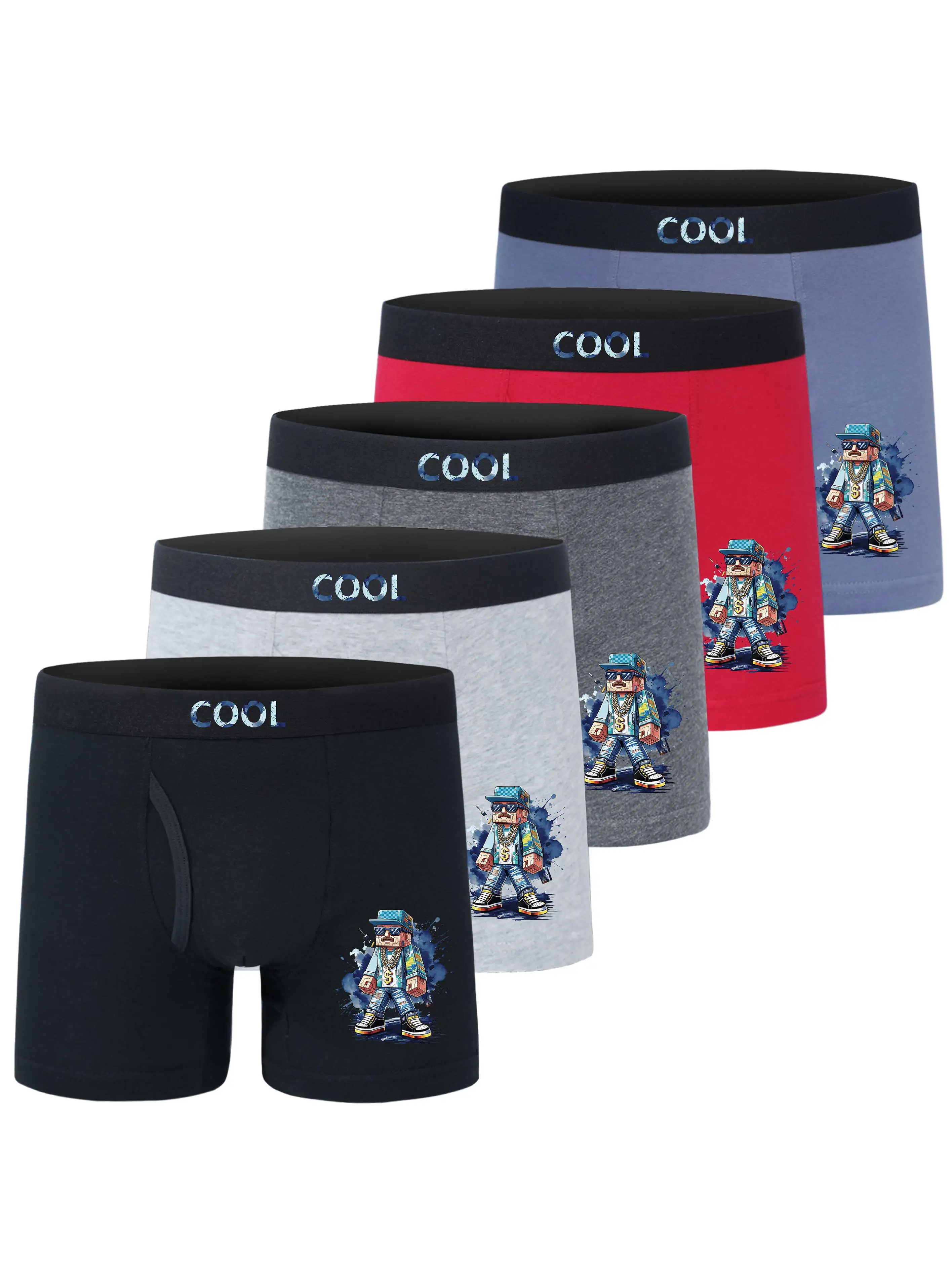 5PCSBoys' Soft Breathable Boxer Briefs Cool Pixel Gangster Print Underwear Comfortable Children's Clothin
5PCSBoys' Soft Breathable Boxer Briefs Cool Pixel Gangster Print Underwear Comfortable Children's Clothin