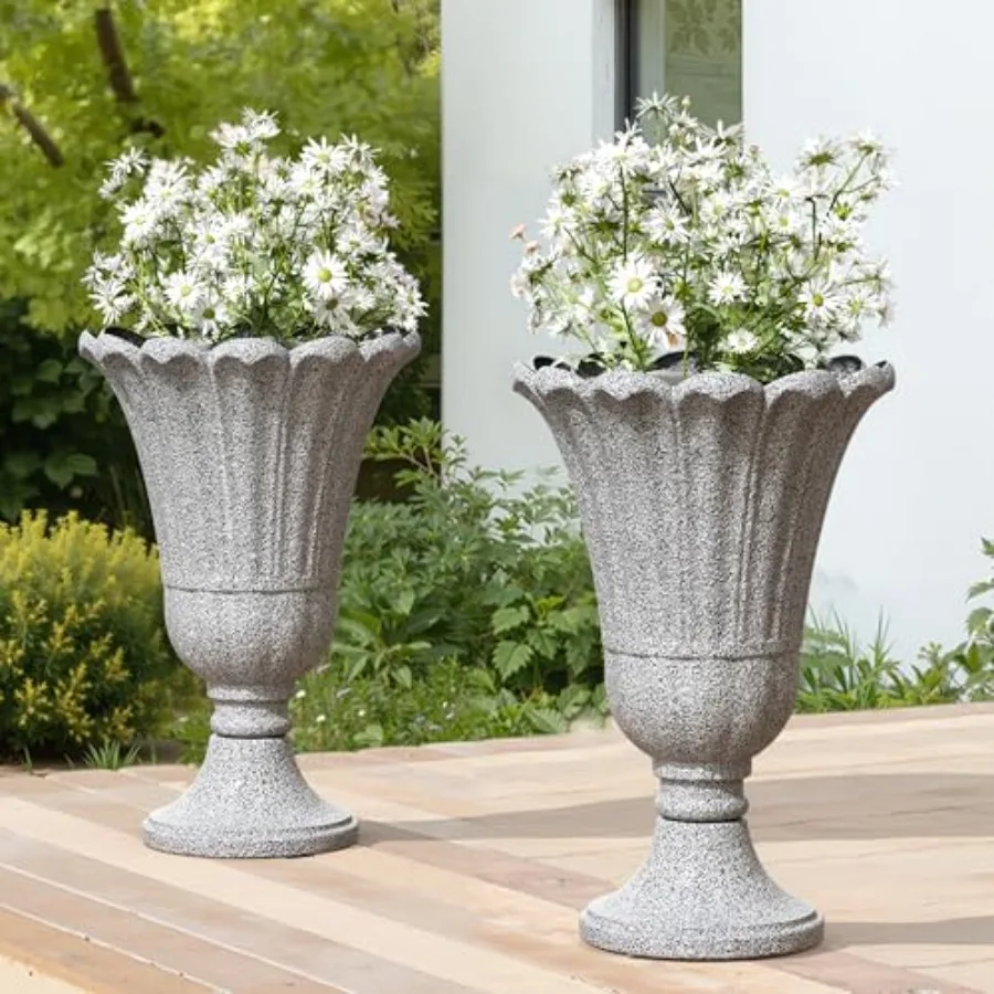 Outdoor plastic urn planters 23.6 tall gray petal design heavy-duty with drainage holes set of 2
Outdoor plastic urn planters 23.6 tall gray petal design heavy-duty with drainage holes set of 2