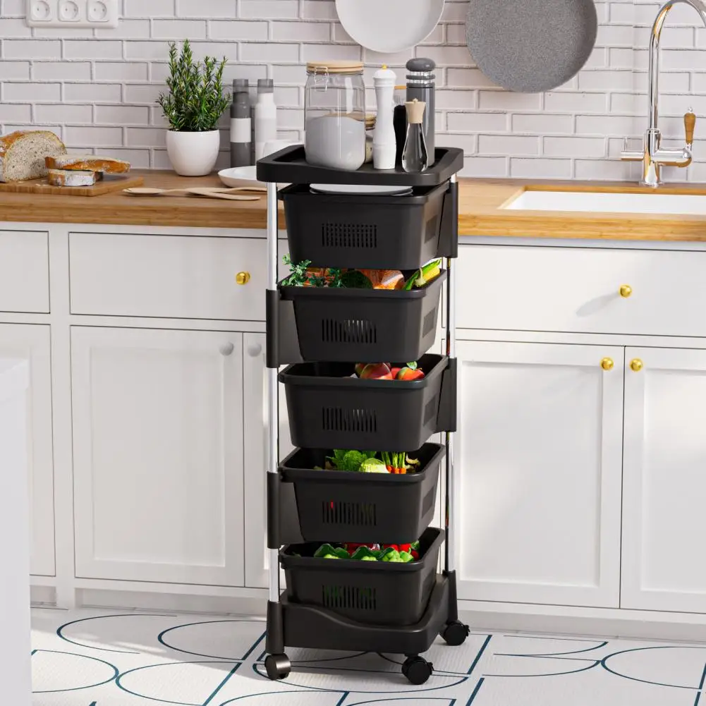 Rotating Trolley, Kitchen Trolley, Rotating Kitchen Storage Shelves, Kitchen Vegetable Storage Organizer, Fruit Basket Floor Sta
Rotating Trolley, Kitchen Trolley, Rotating Kitchen Storage Shelves, Kitchen Vegetable Storage Organizer, Fruit Basket Floor Sta