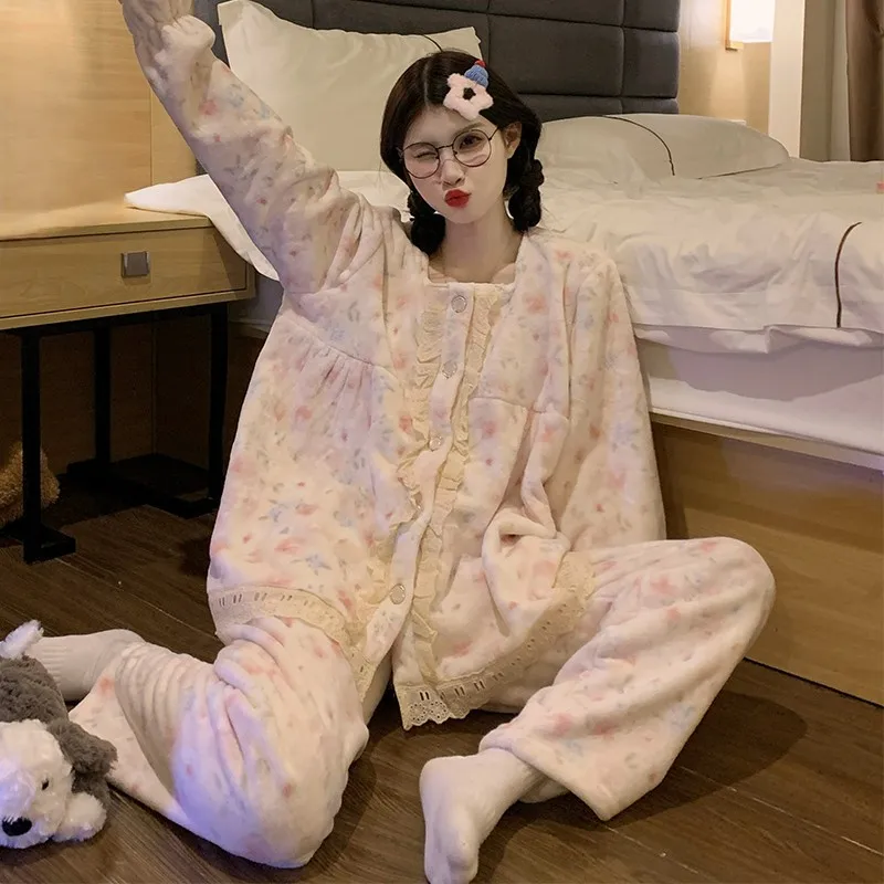 Pajama Sets Woman Winter Women Funny Printed Flannel Long Sleeve Buttoned Nightwear Sleep Set Homeclothes Comfortable Warm Unise
Pajama Sets Woman Winter Women Funny Printed Flannel Long Sleeve Buttoned Nightwear Sleep Set Homeclothes Comfortable Warm Unise