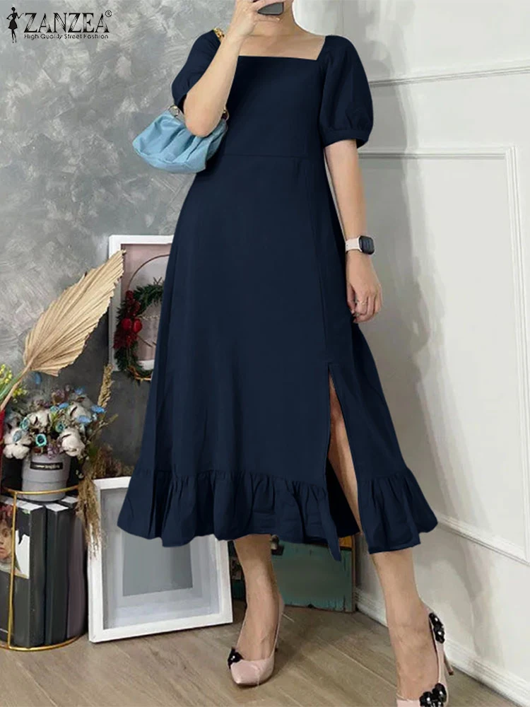 ZANZEA Short Puff Sleeve Elegant Midi Dresses Square Neck Women 2025 Fashion Ruffled Hem Vestidos Slit Hem A-line Robes Femme
ZANZEA Short Puff Sleeve Elegant Midi Dresses Square Neck Women 2025 Fashion Ruffled Hem Vestidos Slit Hem A-line Robes Femme