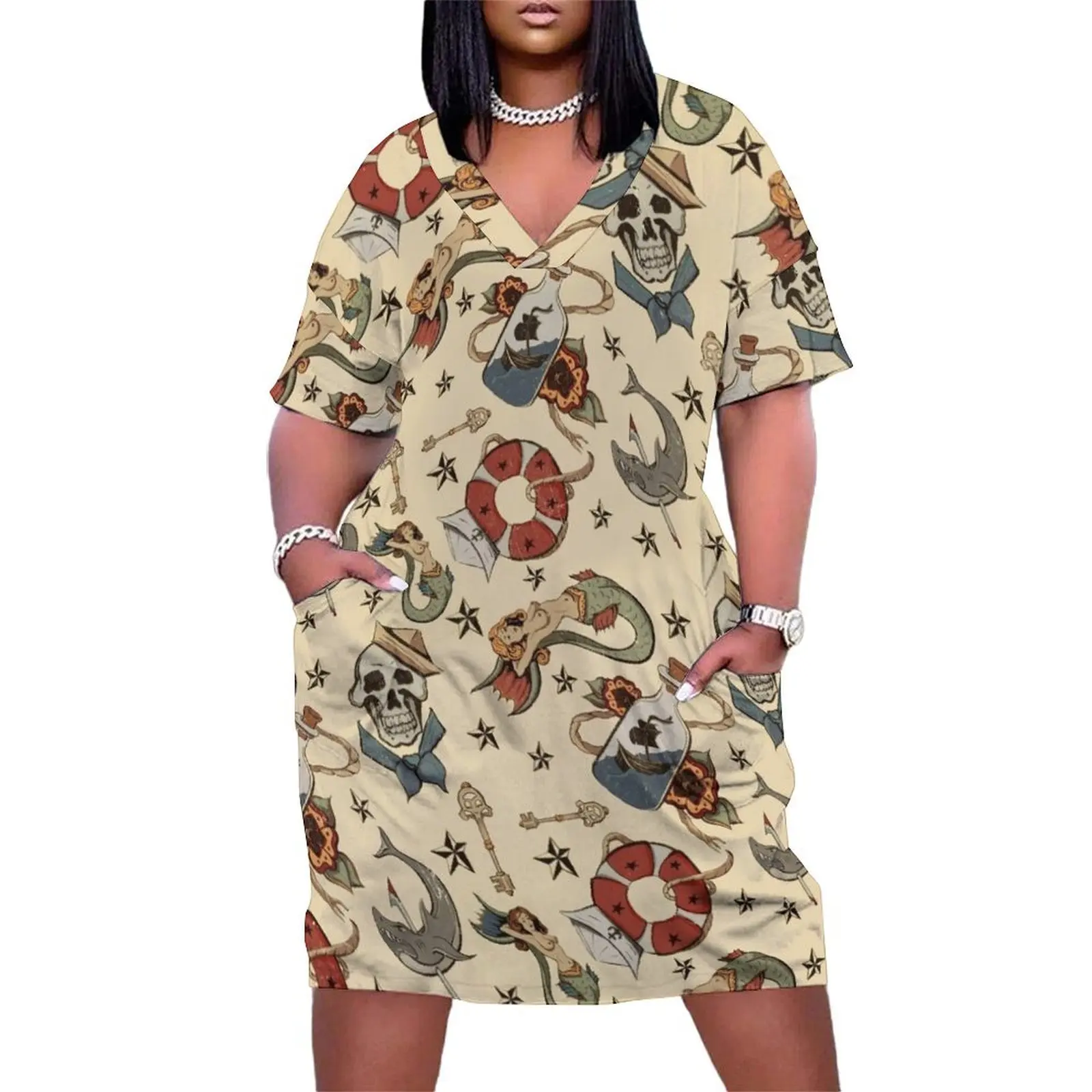 Navy Sailor Tattoo Repeating Pattern Loose Pocket Dress dresses for womens 2025 dress summer clothing women summer 2025
Navy Sailor Tattoo Repeating Pattern Loose Pocket Dress dresses for womens 2025 dress summer clothing women summer 2025