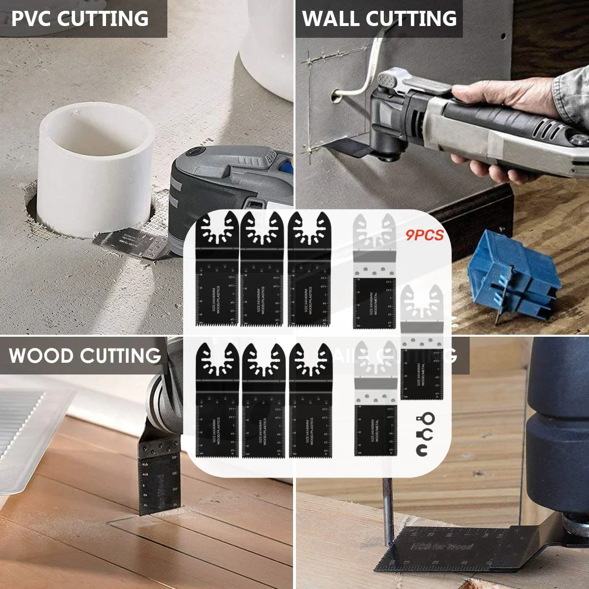 Bi-metal Oscillating Tool Saw Blade for Cutting Metal Wood Nails Iron Nails Gypsum Board etc
Bi-metal Oscillating Tool Saw Blade for Cutting Metal Wood Nails Iron Nails Gypsum Board etc