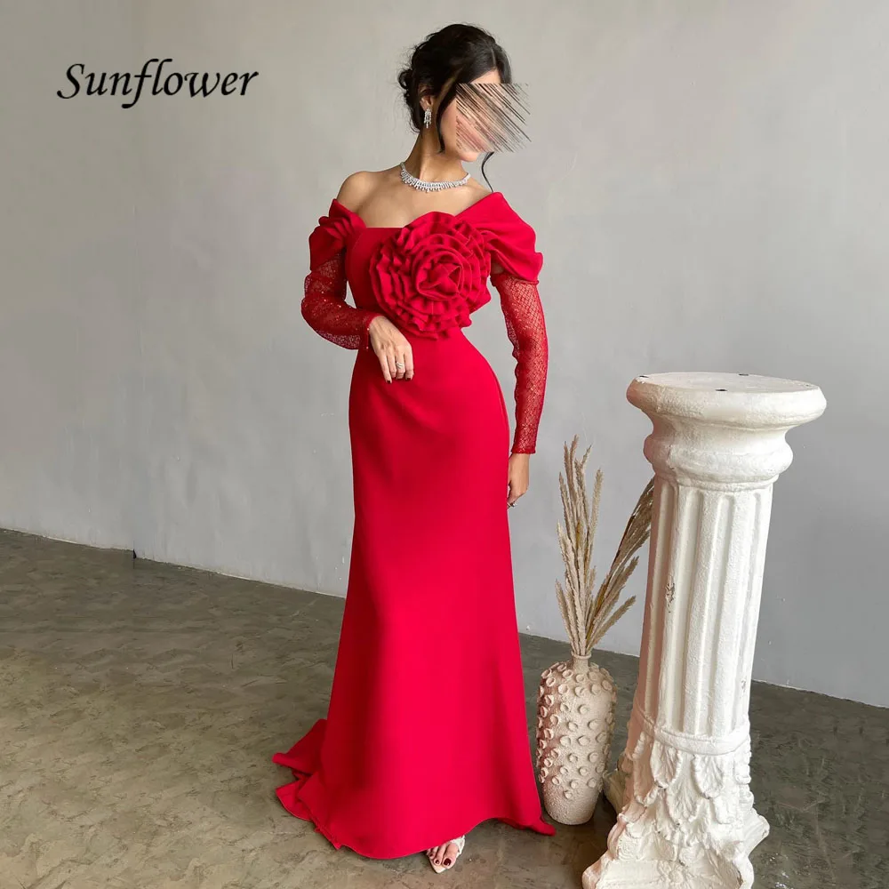 Sunflower Off the Shoulder Mermaid Evening Dresses Saudi Arabia Backless Slim Crepe Lace Long Sleeve Occasion Dresses Party Gown
Sunflower Off the Shoulder Mermaid Evening Dresses Saudi Arabia Backless Slim Crepe Lace Long Sleeve Occasion Dresses Party Gown