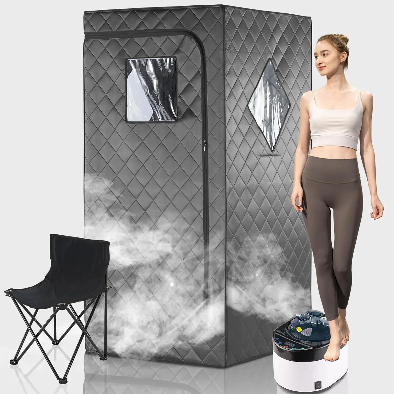 Portable Full Body Sauna Tent, 1500W Steam Generator with Remote, Foldable Chair Included, One Person Home Spa
Portable Full Body Sauna Tent, 1500W Steam Generator with Remote, Foldable Chair Included, One Person Home Spa