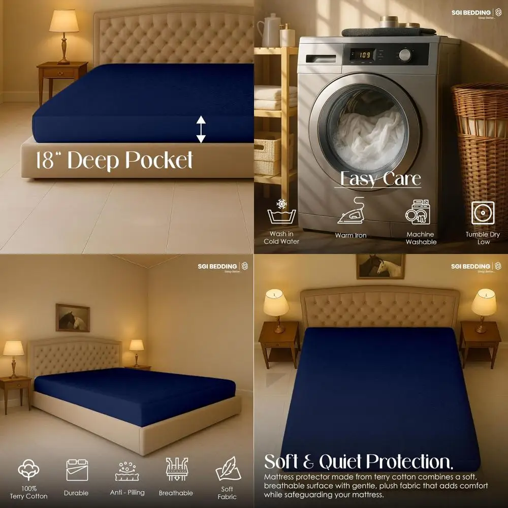 Extra Large Waterproof Mattress Cover, 96x96, 18 Pocket, Navy Blue, Soft & Breathable
Extra Large Waterproof Mattress Cover, 96x96, 18 Pocket, Navy Blue, Soft & Breathable