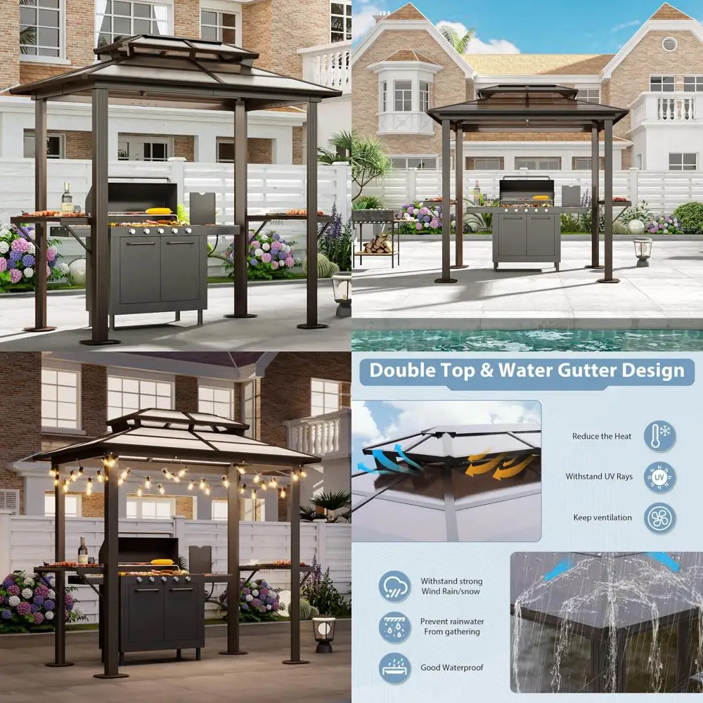 Aluminum Outdoor BBQ Gazebo with Double Polycarbonate Roof, 8x5FT Patio Grill Shelter with Shelves
Aluminum Outdoor BBQ Gazebo with Double Polycarbonate Roof, 8x5FT Patio Grill Shelter with Shelves