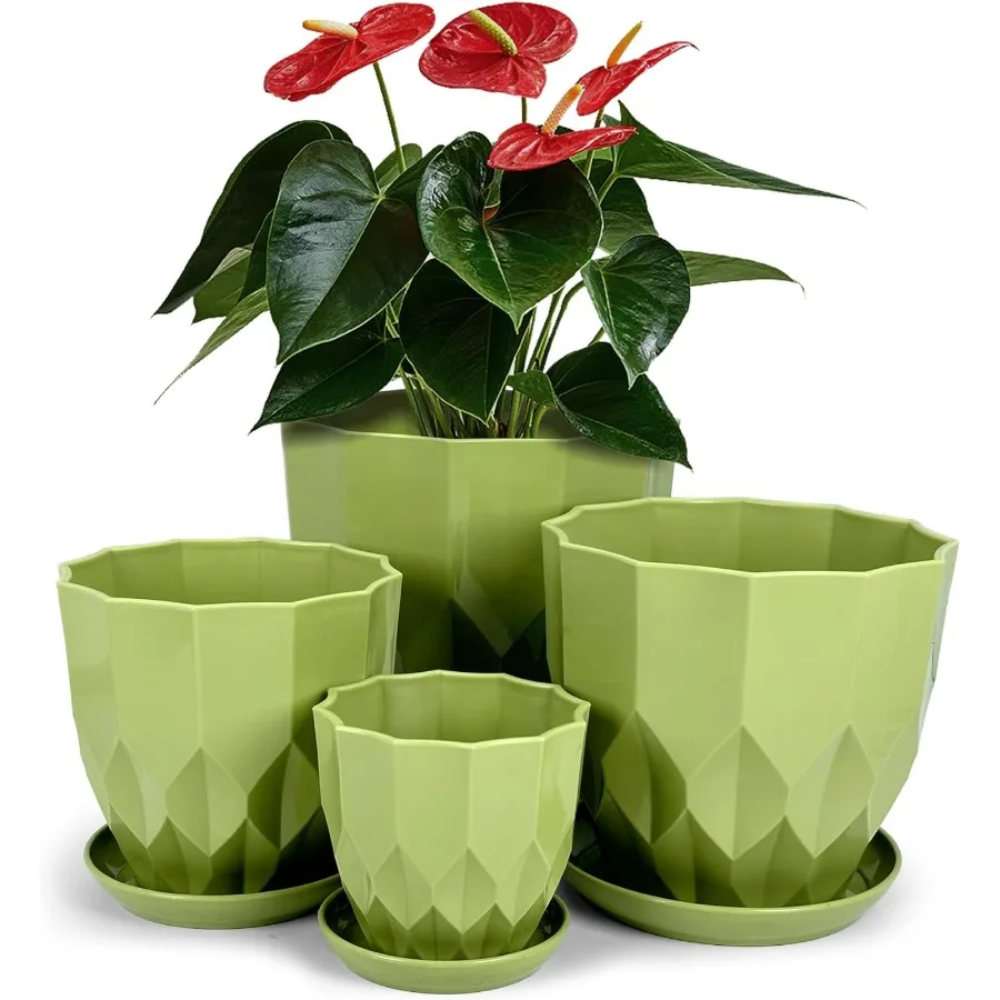 Flower Pots 8.3 7.1 5.9 4.3 inch Nursery Plant Pot with Drainage Holes and Hole Mesh Pad and Saucers Tray for Indoor Garden Pla
Flower Pots 8.3 7.1 5.9 4.3 inch Nursery Plant Pot with Drainage Holes and Hole Mesh Pad and Saucers Tray for Indoor Garden Pla