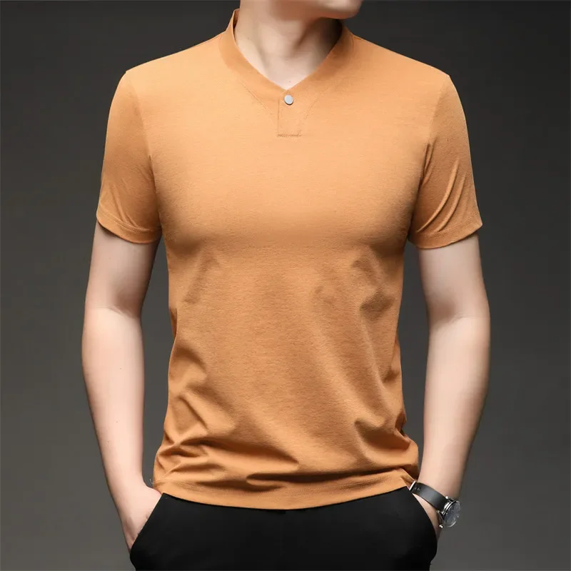 2025 Korean Style Men's Casual and Fashionable One Button V-neck Solid Color Short Sleeved T-shirt Summer Versatile Top
2025 Korean Style Men's Casual and Fashionable One Button V-neck Solid Color Short Sleeved T-shirt Summer Versatile Top