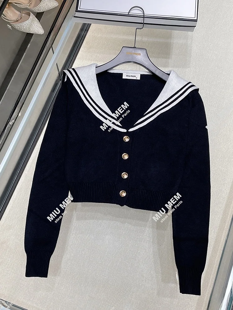 High-End Women's Knitted Cardigan Navy Collar Striped College Style Top Sleeve Long Regular Fit Short Length Button Detail
High-End Women's Knitted Cardigan Navy Collar Striped College Style Top Sleeve Long Regular Fit Short Length Button Detail