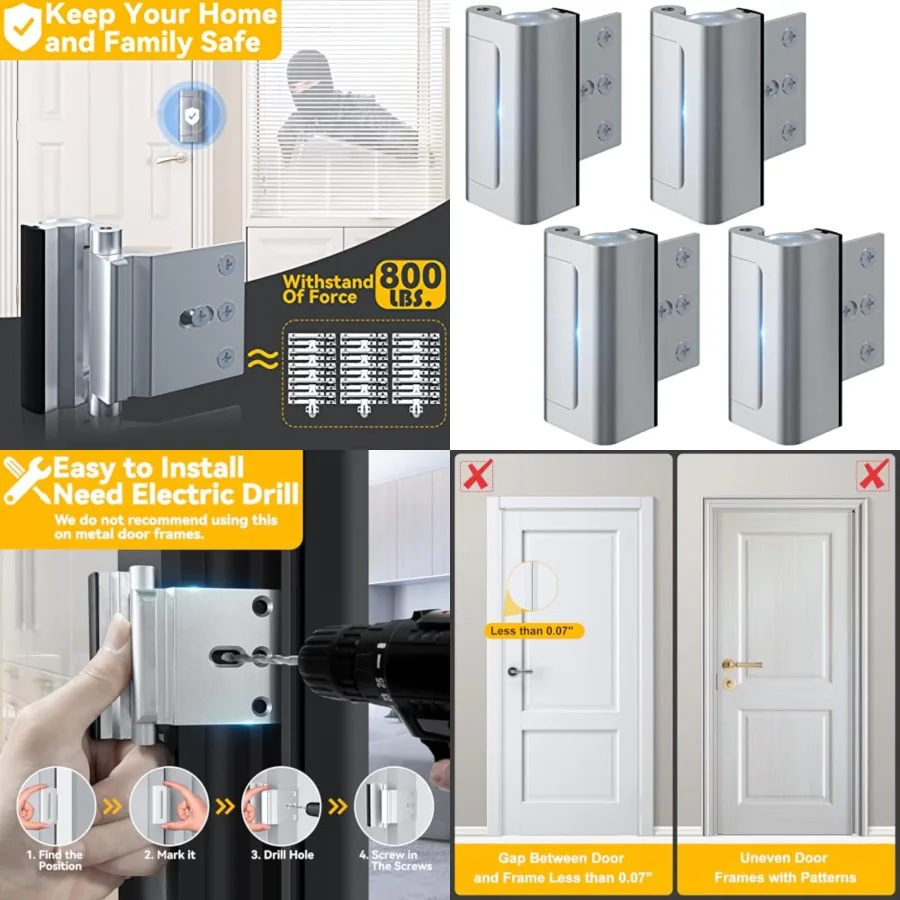Home Security Door Lock Withstand 800 lbs for Inward Swinging Door, Door Reinforcement Lock with 8 Screws to Prevent Unauthoriz
Home Security Door Lock Withstand 800 lbs for Inward Swinging Door, Door Reinforcement Lock with 8 Screws to Prevent Unauthoriz